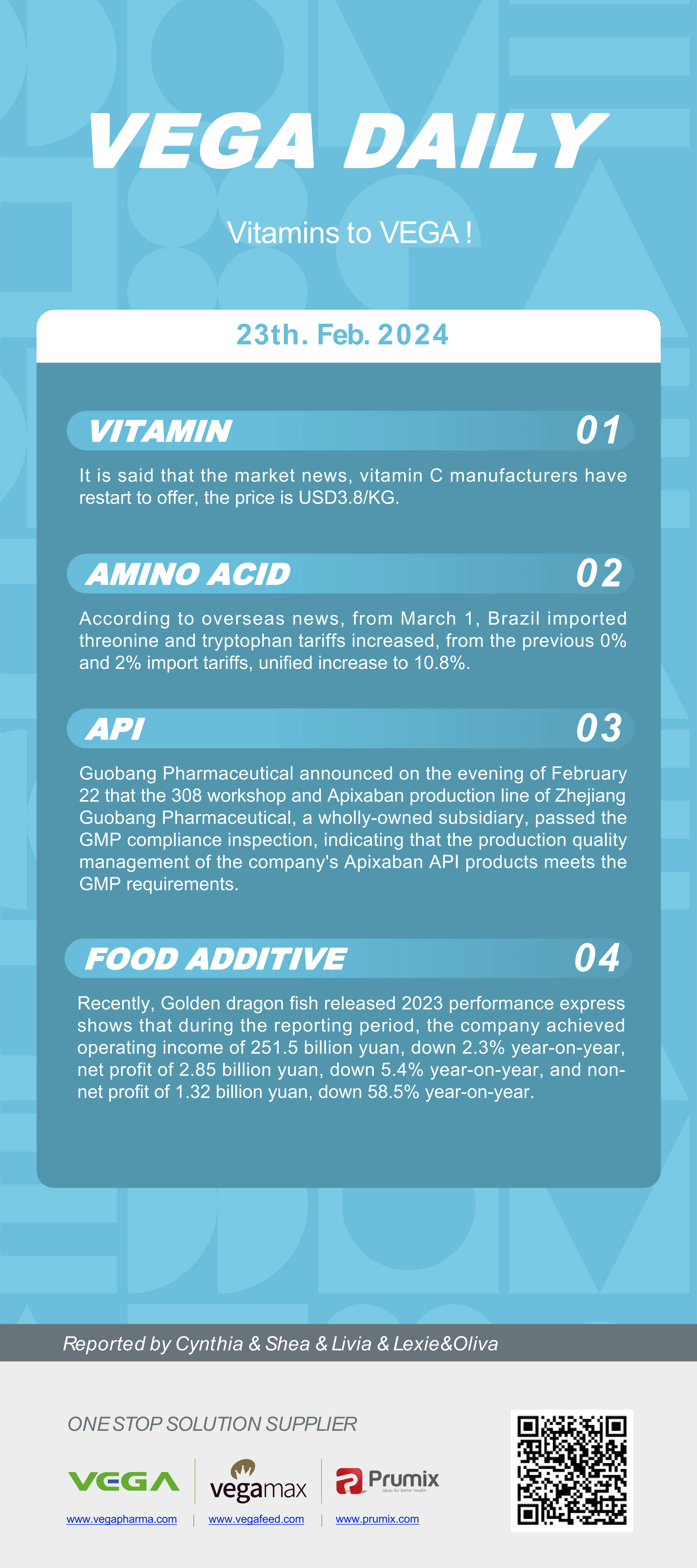 Vega Daily Dated on Fab 23rd 2024 Vitamin Amino Acid APl Food Additives.png